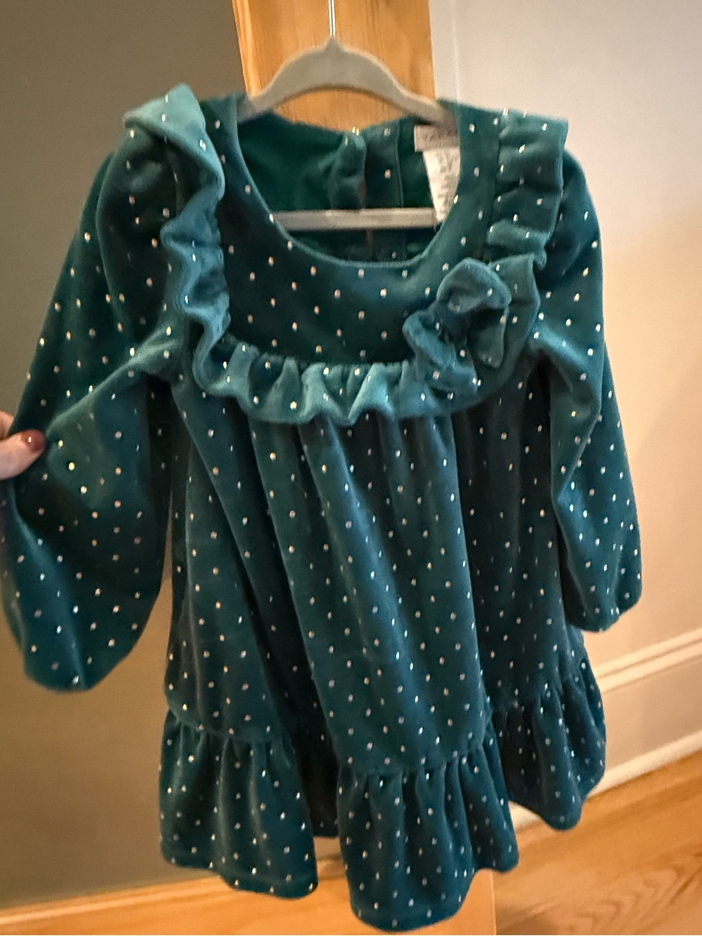 Tahari Green Velvet Dress with Metallic Dot Accents
